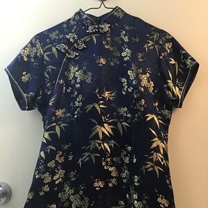 Navy and Gold Cheongsam top (s)